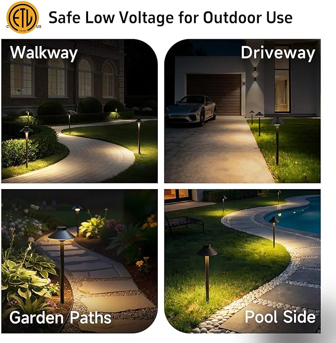 Gardenreet Low Voltage Landscape Lighting Brass, 12v Pathway Lights Waterproof, Hard Wired Path Light Outdoor, Bronze for Exterior Area Patio House with 3W 270LM 3000K Warm White G4 Bulb (4 Pack)