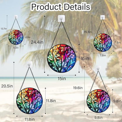 Stained Glass Window Hanging Colorful Dreamy Plant Branches Leaves 6.3" - Suncatcher Door Garden Sun Catcher Home Decor Birthday Christmas for Mom Men Woman Nana