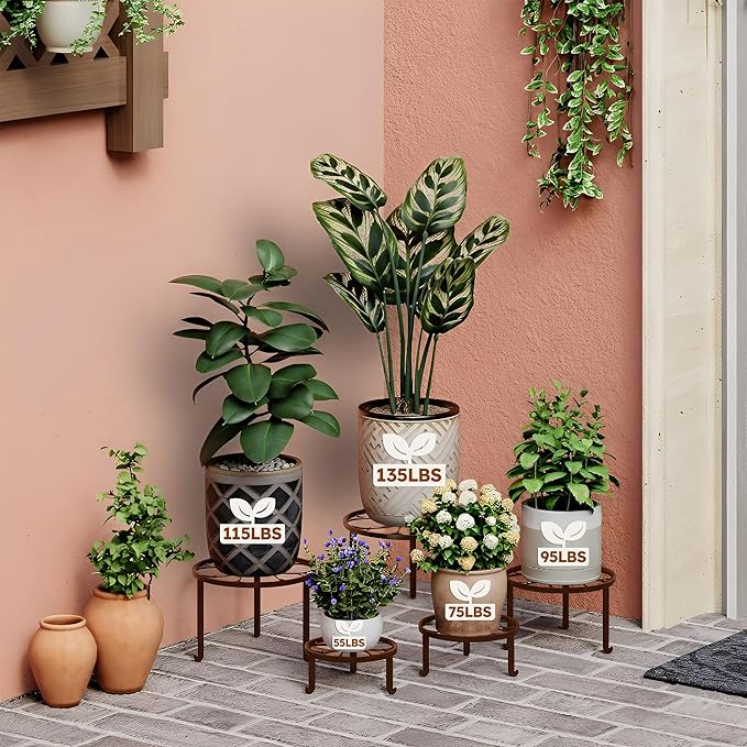 5 Pack Short Plant Stand 5 Pack Heavy Duty Flower Pot Stand Holder for Multiple Plants,Potted Plant Holder for Indoor Outdoor,Anti-rust Metal Plant Pot Shelf