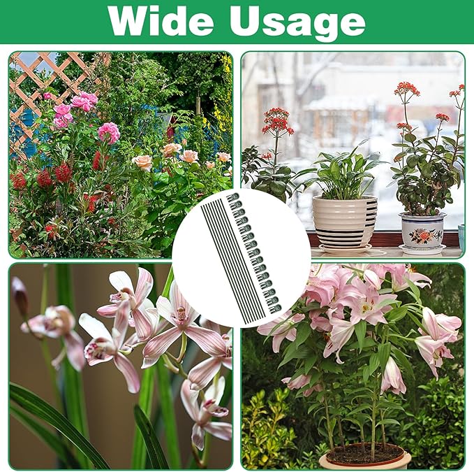 10pcs Green Plant Support Stakes with 15pcs Clips, Bendable Stakes for Tall Plants, Indoor & Outdoor Use