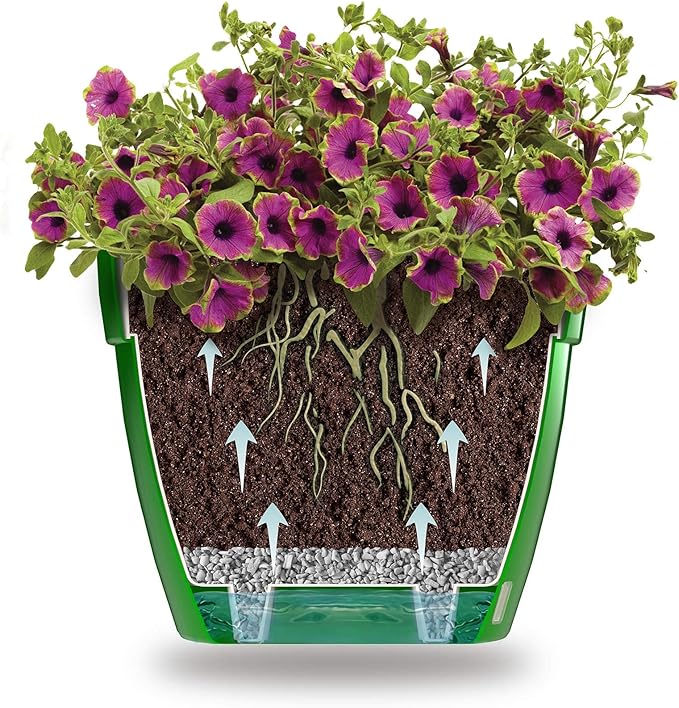 DECOPOTS - 3 Pack - Self Watering Planter - Modern Flower Pot with Water Level Indicator - 6.3" Tall - for All House Plants, Flowers, Herbs (Diameter 7.9", Graphite - White)