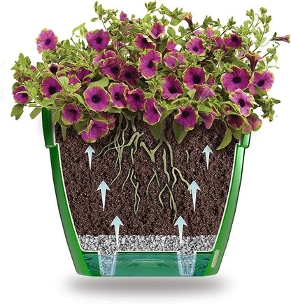 DECOPOTS - 3 Pack - Self Watering Planter - Modern Flower Pot with Water Level Indicator - 6.3" Tall - for All House Plants, Flowers, Herbs (Diameter 7.9", Graphite - White)