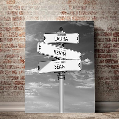 Personalized Family Street Sign Multi-Name Canvas, Custom Date Of Birth With Names Poster, Street Signs Customized, Best Gifts For Mom/Dad, Birthday, Christmas Gift For Family #5