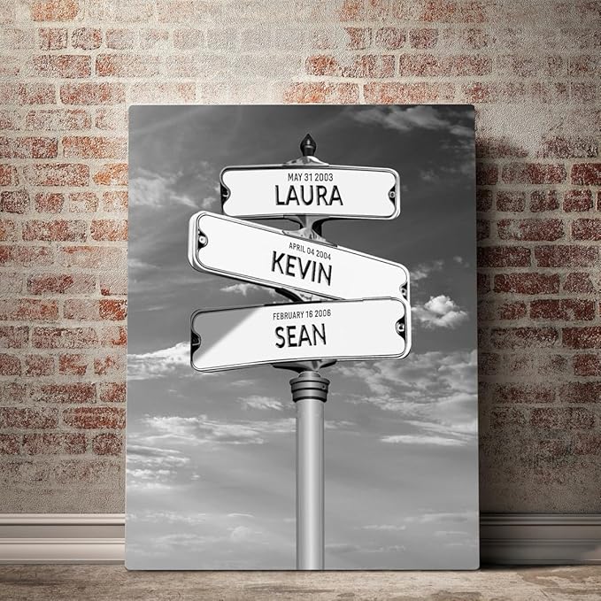 Personalized Family Street Sign Multi-Name Canvas, Custom Date Of Birth With Names Poster, Street Signs Customized, Best Gifts For Mom/Dad, Birthday, Christmas Gift For Family #5