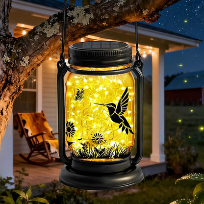 Hummingbird Solar Lanterns Outdoor Waterproof -Birthday, Mothers Day Gifts for Women Mom Grandma, Mason Jar Garden Lights for Patio, Yard, Porch, Balcony, Durable Garden Decor