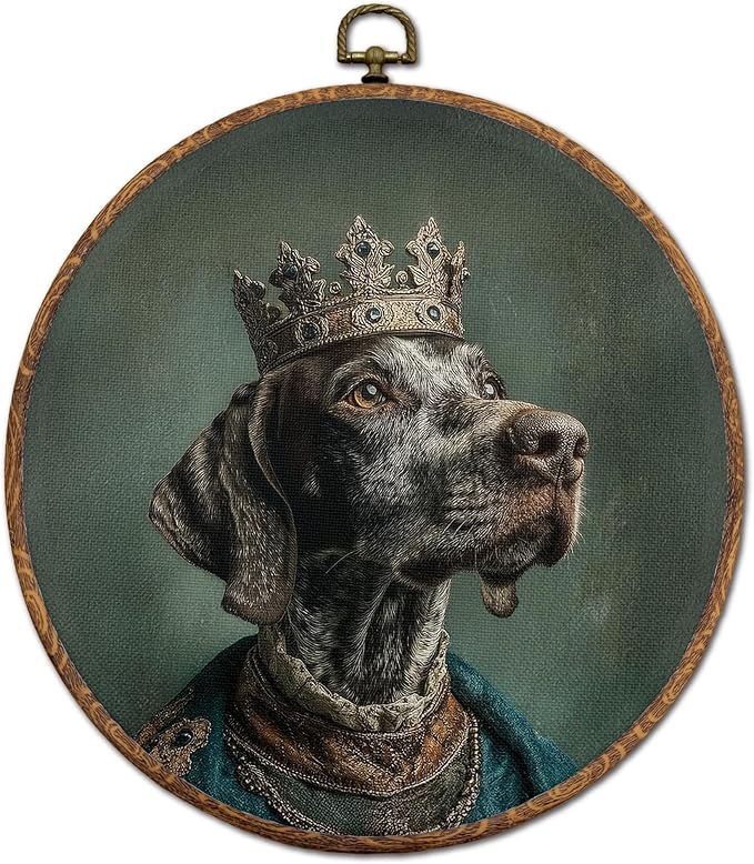 DEQSX Vintage German Shorthaired Pointer Round Wall Art, German Shorthaired Pointer Gifts, Rustic Renaissance Style Dog Wall Decor Canvas Prints Posters for Bedroom Living Room, 10x10 Inches