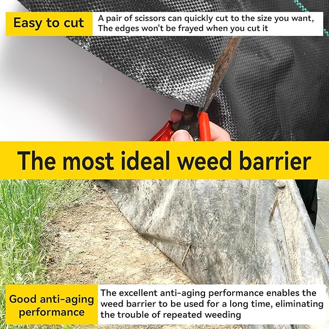 Weed Fabric Barrier Heavy Duty, 3FT x 100FT 3.2oz Garden Weed Blocker Fabric, Landscaping Fabric, Weed Control Fabric Ground Cover Gardening Mat