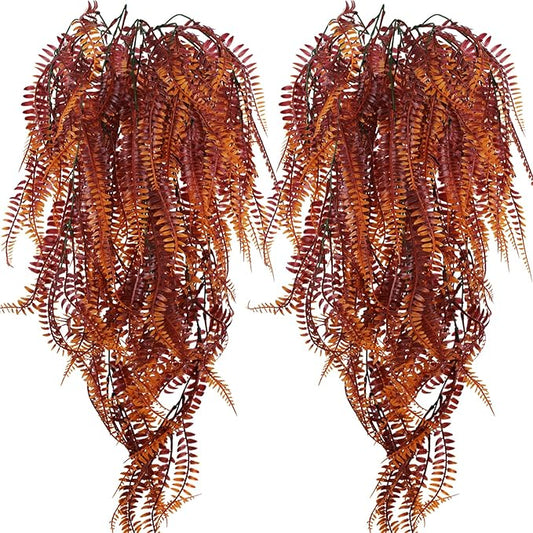 2-Pack Fake Hanging Plants, Faux Hanging Plant Artificial Greenery for Living Room Bedroom Boho Wall Shelf Indoor Outdoor Decor (Red Coreopsis)