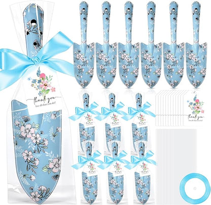 Capoda 12 Sets Floral Garden Shovels Bulk Gardening Gift for Women Garden Tools Floral Hand Heavy Duty Christmas Trowels Thank You Cards with Bags for Mom Gift Birthday Teacher(Blue,Bright)