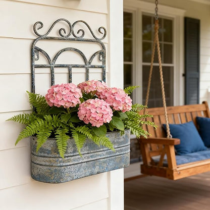 Rustic Metal Wall Planter Country Garden Wall Hanging Mount Vase Pocket Outdoor Vintage Hanging Pot Farmhouse Wall Decor for Plants Flowers (Blue)