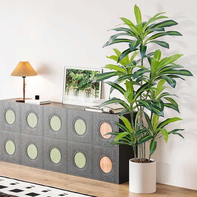 6Ft Dracaena Plant Artificial Tree Fake Tropical Floor Plants Potted (Real Touch) Artificial Silk Tree Leaf Faux Trees Black Tall Planter for Home Office Living Room Indoor Outdoor Decor（1Pack）