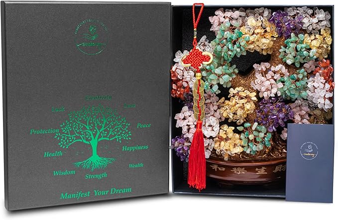 Natural Large Amethyst Tree,14"Amethyst Crystal Bonsai Tree(1251 Gemstone Count) Chakra Tree with Healing Properties Crystal Feng Shui Money Tree of Life for Positive Energy Good Luck Wealth
