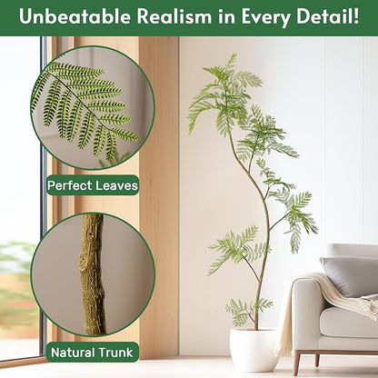 7.2FT Artificial Tree Fake Jacaranda Tree,Faux Tall Tree Lifelike Green Leaves Large Plants Indoor Fake Trees for Home Decor
