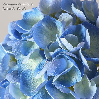 4Pcs Hydrangea Artificial Flowers, 22.44" Real Touch Latex Faux Hydrangea with Long Stems & Leaves for Home Office Decor or Wedding, Party, Centerpieces, Floral Arrangements (White&Blue)