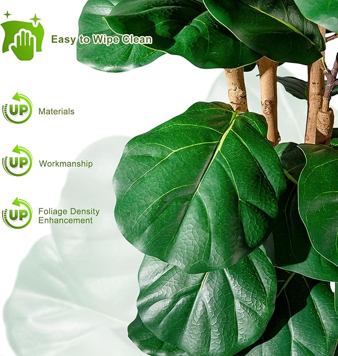 Large Fake Fiddle Leaf fig Trees Tall Artificial ficus Tree Indoor Outdoor Realistic Floor Plant Faux Plastic Plants Flowers for House Home Living Room Office Front Porch Modern Farmhouse Decor