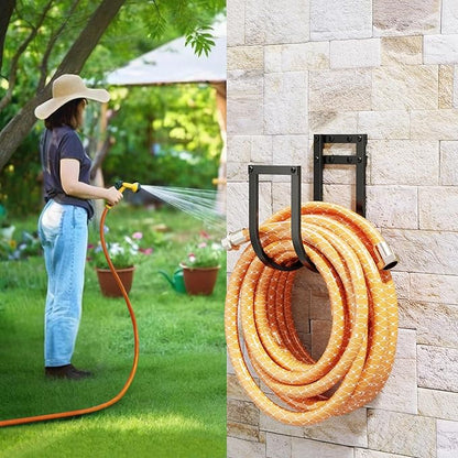 Garden Hose Holder Wall Mount - Metal Water Hose Hanger for Outside, Durable Hose Hook for Garden, Garage, or Yard Storage