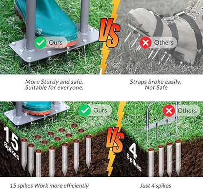 Walensee Lawn Aerator Spike Metal Manual Dethatching Soil Aerating Lawn with 15 Iron Spikes, Pre-Assembled Grass Aerator Tools for Yard, Lawn Aeration, Garden Tool, Revives Lawn Health, Patented