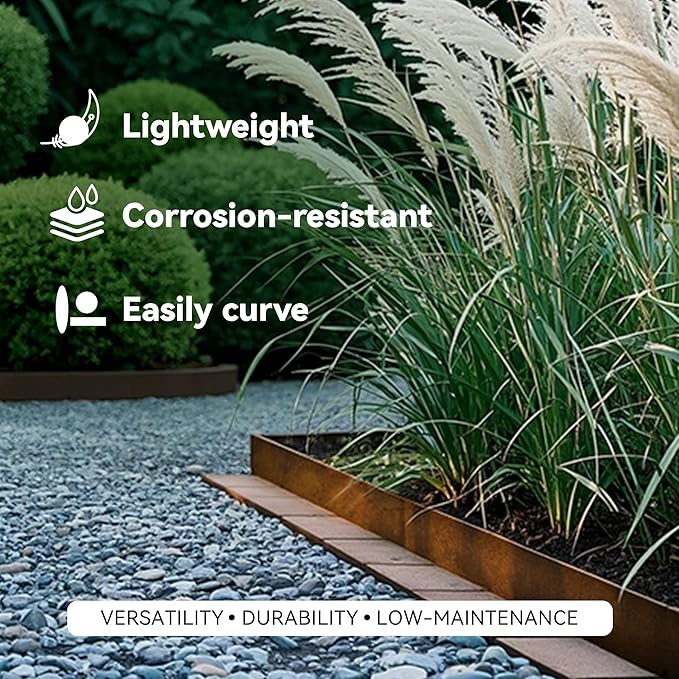 Worth Galvanized Steel Landscape Edging 4.5" x50' Metal Garden Edging Roll Flexible Bender Border with 16Pcs Stakes for Lawn, Flower Bed Edges, Rust-Colored Painted