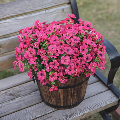 HyeFlora Artificial Flowers for Outdoor Indoor Garden Home Decoration, Faux Flower Daisy with Eucalyptus Leaves Fake Plants Greenery Boxwood Porch Patio, 12 Bundles (Rose Red)