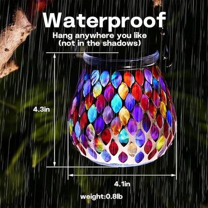 2 Pack Mosaic Red Solar Lanterns, Outdoor Glass Hanging Lights, Waterproof, Solar Table Lamps, Christmas Gifts for Women Mom Grandma, Night Lights, Decoration for Garden, Patio, Yard, Outdoor Decor