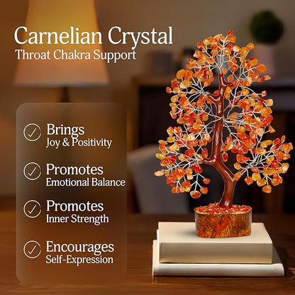 YATSKIA Carnelian Crystal - Gem Tree, Stone Tree, Crystal Tree for Positive Energy, Healing Crystals, Chakra Tree of Life, Gemstones and Crystals