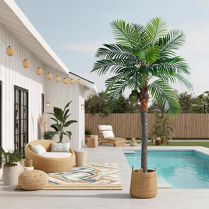 Artificial Phoenix Palm Tree 7.2ft Tall - Fake Large Tropical Tree with Adjustable Leaves, Realistic Faux Sago Palm for Indoor Outdoor Decor, Patio, Poolside, Yard, Living Room, Office