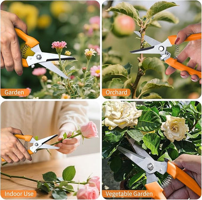 Flower Shears, 7.6 inch Flower Cutting Scissors Pruning Shears for Beginners, High Strength Steel, Sharp Rust Resistant,Garden Clippers Plant Cutter with Comfortable Grip Handles -Orange