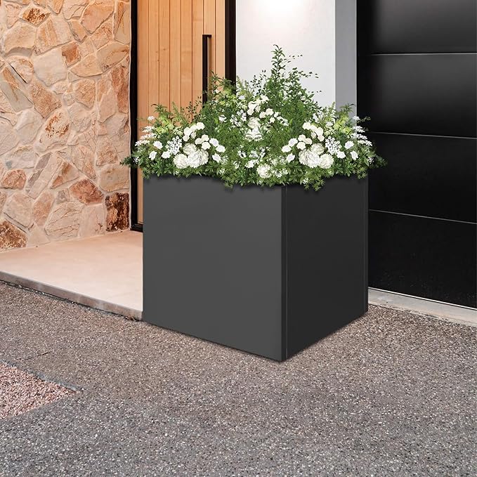 DYNAMI Square Planter Box,20x20x20in Steel Metal Planters Large Cube Plant Pot for Outdoors,Modern Heavy Duty Flower Pot for Patio, Deck, Yard, Garden (Black, 20in)