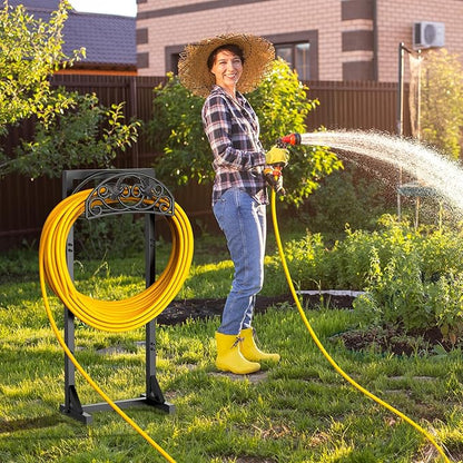 Garden Hose Holder with 4 Spikes, Water Hose Holders for Outside, 150ft Garden Hose Storage Heavy Duty Hose Hanger Metal Hose Stand Detachable Hose Reel Rack Organizer