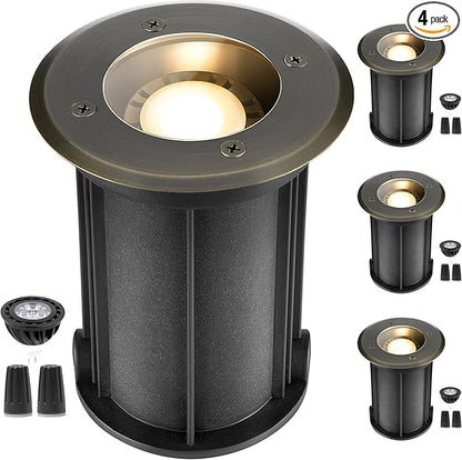 Gardenreet LED Well Lights Outdoor - Brass Electric All Weather Outdoor Inground Lighting, 12V Low Voltage LED Fixture, Antique Bronze for Pathway Tree Backyard with 4000K Neutral White MR16 Bulb