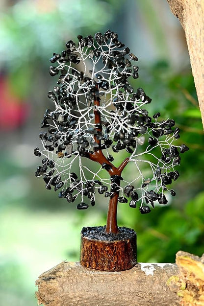 Black Tourmaline Crystal Tree with Silver Wire – Handcrafted Gemstone Tree for Protection, Grounding & Energy Cleansing