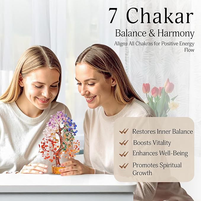 YATSKIA Seven Chakra Crystal Tree, Gemstone Tree of Life, Birthday Gifts for Women, Home Office Decor, Feng Shui Decor, Crystal Gifts