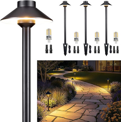 Gardenreet Outdoor Brass Pathway Lights, 2700K/3000K/4000K Adjustable Low Voltage Landscape Path Lighting Wired, 12v Walkway Light LED Waterproof, Black for Outside Garden Yard with G4 Bulb (4 Pack)