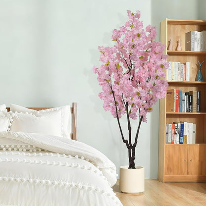 5.9ft Tall Pink Artificial Cherry Blossom Tree, Realistic Handmade Silk Leaves Sakura Plant, Fake Lifelike Cherry Blossom Tree for Home Office Indoor Outdoor Party Wedding Christmas Decor