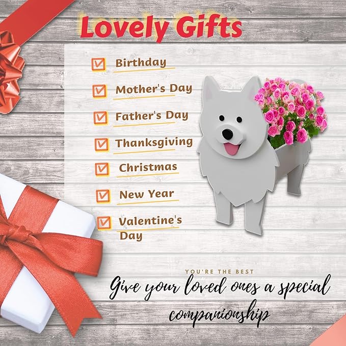 Samoan Dog Planter Plant Pots,Cute Dog Flower Planter,Gifts for Pet Lovers,Unique Animal Plant Pots,Office,Indoor Outdoor Garden Decor(9.45 * 6.81 * 13.46in)