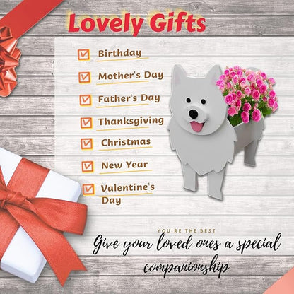 Samoan Dog Planter Plant Pots,Cute Dog Flower Planter,Gifts for Pet Lovers,Unique Animal Plant Pots,Office,Indoor Outdoor Garden Decor(9.45 * 6.81 * 13.46in)