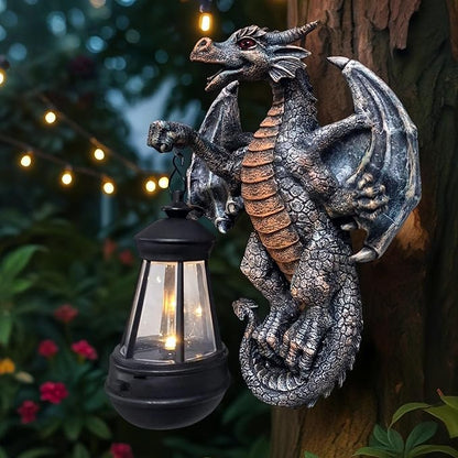 Dragon Tree Hugger with Solar Lantern 10.4 Inch Dragon Lamp Decor Statue Garden Yard Outdoor Outside Thoughtful Gifts for Women Mom Grandma