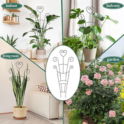 30Inch Plant Trellis for Climbing Plants Outdoor,Indoor Metal Garden Trellis for Potted Plants, Houseplant Plant Support Indoor Outdoor for Ivy Pothos Monstera Hoya Flower Vine Black Heart 2 Pack(2)