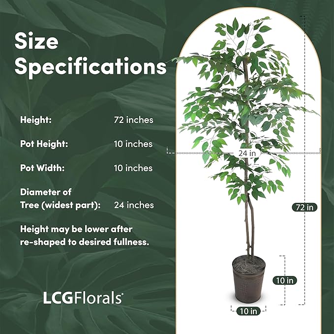 6ft Artificial Ficus Tree in Copper Metal Pot with Real-Wood Trunk - Indoor and Outdoor Faux Plants for Patio, Living Rooms, Offices & Outdoor Spaces