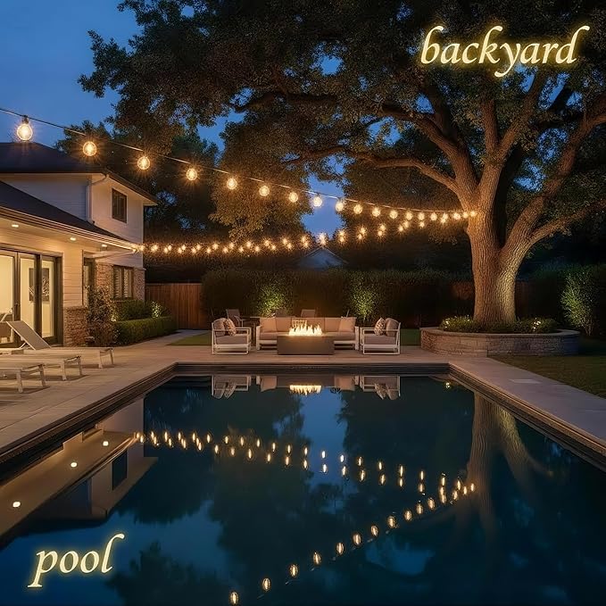RTTY 100FT All-Purpose Outdoor String Lights with 50 G40 Bulbs - Versatile for Patio & Deck Lighting, Backyard Gatherings, Poolside Evenings, and Intimate Wedding Decor