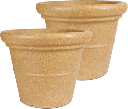 The HC Companies Terrazzo Large Round Plastic Plant Pot w/Rolled Rim - Lightweight & UV Resistant Gardening Pot for Herbs & More - Outdoor & Indoor Plant Pots w/Drainage (20”, Sandstone, Pack of 2)