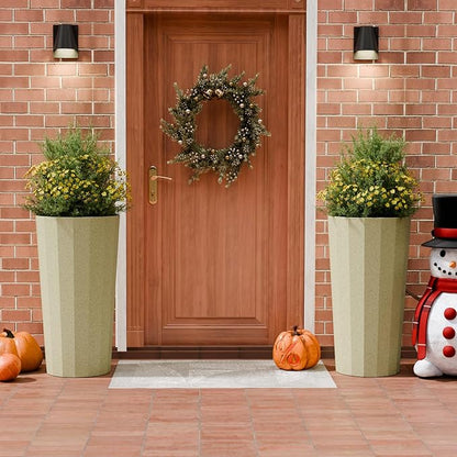 2PCS Tall Planters for Outdoor Plants, 23.6 Inches Large Outdoor Conical Flower Pots for Porch with Drainage Holes and Drainage Baffle, Tapered Large Planters for Garden, Balcony Use, Beige