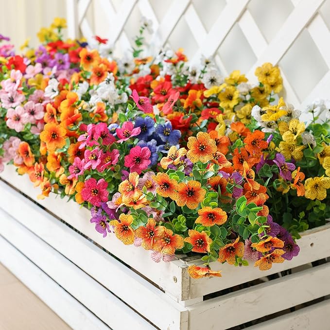 mizii Artificial Flowers for Outdoors 20 Bundles Realistic Faux Silk Flower UV Resistant Fake Plants Outside Decorations for Patio Garden Balcony Yard Porch Summer Indoor Home Decor (Light Orange)