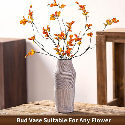 Vintage Ceramic Flower Vase, Terracotta Farmhouse Decorative Rustic Stone Clay Floral Vase, Concrete Grey Home Decor for Living Room, Entryway, Kitchen, Bedroom, Bathroom and Shelf 9.6 Inch