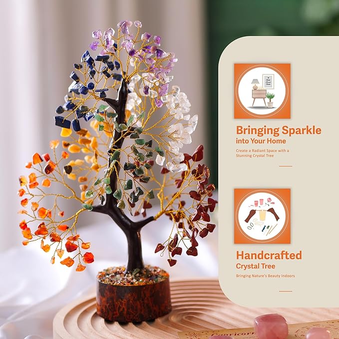 Chakra Tree of Life - Healing Crystal Tree for Positive Energy, Birthday Gifts for Women Mom Sister, Feng Shui Decor, Chakra Stones, Crystals Healing Stones, 7 Chakra Pendant & Bracelet