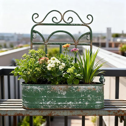 Rustic Metal Wall Planter Country Garden Wall Hanging Mount Vase Pocket Outdoor Vintage Hanging Pot Farmhouse Wall Decor for Plants Flowers (Green)