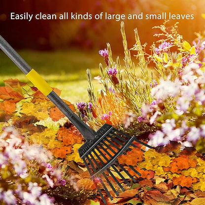 Garden Leaf Rake for Lawns Heavy Duty, Adjustable Shrub Iron Thatch Rake Long Handle 30-58", 11 Tines 9" Wide Adult Kids Yard Small Metal Rake for Leaves Gardening Camping Debris Flower Beds