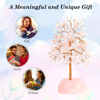 SITUMEIZI Rose Quartz Crystal Tree 7.09IN Healing Stones Natural Crystals Base Copper Wire Tree Life Reiki Pink Gifts for Women Room Office Desk Decor Spiritual Meditation Energy