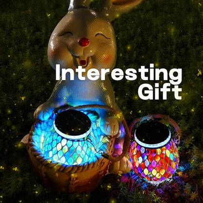 2 Pack Mosaic Blue Solar Lanterns, Outdoor Glass Hanging Lights, Waterproof, Solar Table Lamps, Christmas Gifts for Women Mom Grandma, Night Lights, Decoration for Garden, Patio, Yard, Outdoor Decor