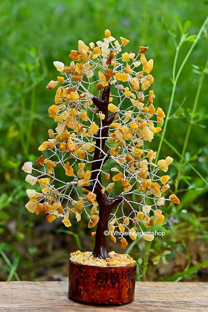 Yellow Aventurine Crystal Tree with Silver Wire – Handmade Feng Shui Gemstone Bonsai for Home Decor & Positive Energy